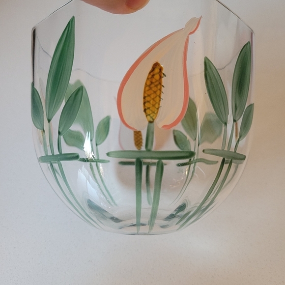 Orrefors Sweden Eva Englund Hand-Painted Crystal Bowl Peace Lilies 3 Piece Set - Picture 6 of 12